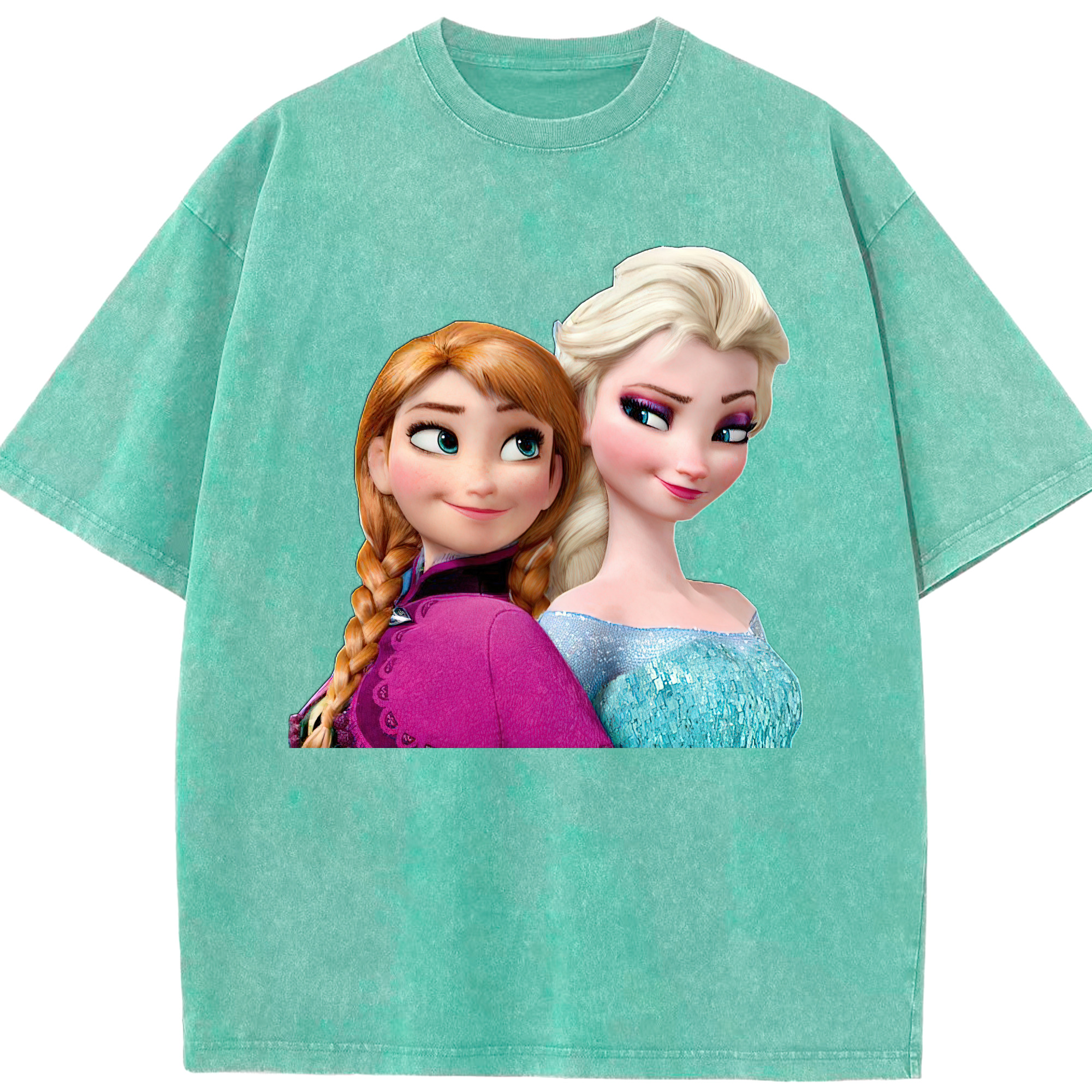 （画像用） アナと雪の女王 アンナ エルサ Frozen Anna Elsa 綿100% ヴィンテージ風 半袖Tシャツ（フロントプリント）